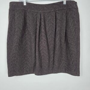 EILEEN FISHER Brown Herringbone Pleated Wool Blend Knee Length Skirt Size L